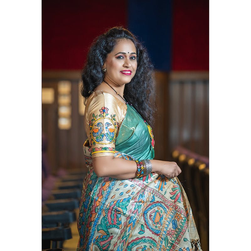Pavani: Handpainted Madhubani Pallu Saree - Green