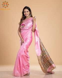 Pavani: Handpainted Madhubani Pallu Saree - Baby Pink